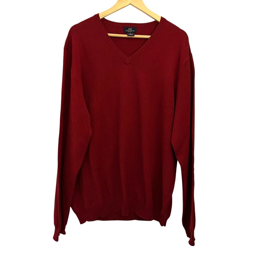 Brooks Brothers 346‎ Red Stretch Merino Wool V-Neck Sweater Size XL